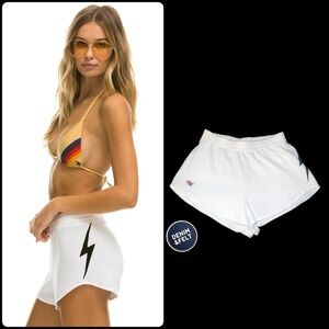 Aviator Nation Women’s BOLT STITCH LOUNGER SHORTS - WHITE // BLACK | EUC!🖤⚡️🖤